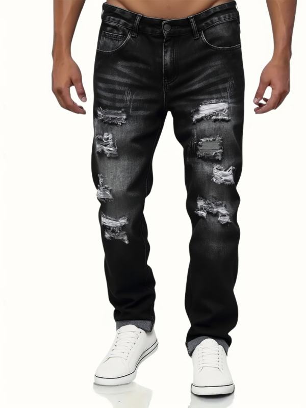 Shanxi Destroyed Vintage Black Denim Pants – Stretchy Ripped Streetwear
