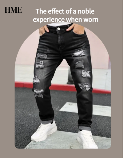 Shanxi Destroyed Vintage Black Denim Pants – Stretchy Ripped Streetwear