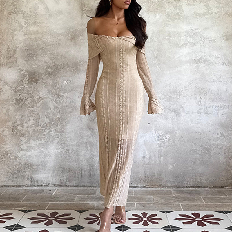 Jacquard One-Shoulder Dress - Waist-Defining Bodycon