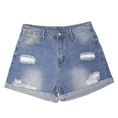 Light Wash Jersey Girl Denim Shorts - Graphic Pocket Print