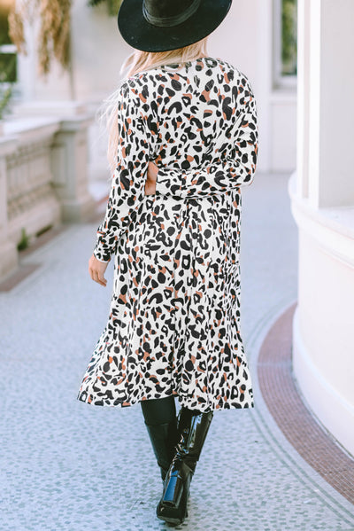 Leopard Open Front Long Sleeve Cover Up Cardigan