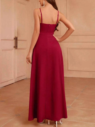 Spaghetti Strap Maxi Dress - Slit Leg Gown