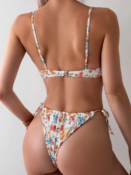 Floral Print Bikini Set - Triangle Top Quick Dry Swimsuit