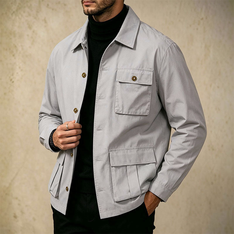 Cross-border Foreign Trade Wholesale Autumn New Men's Jacket Large Size Lapel Multi-pocket Trend All-match Work Coat Men