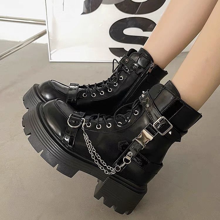 Martin Boots - Black Thick Sole Mid-Calf Platform