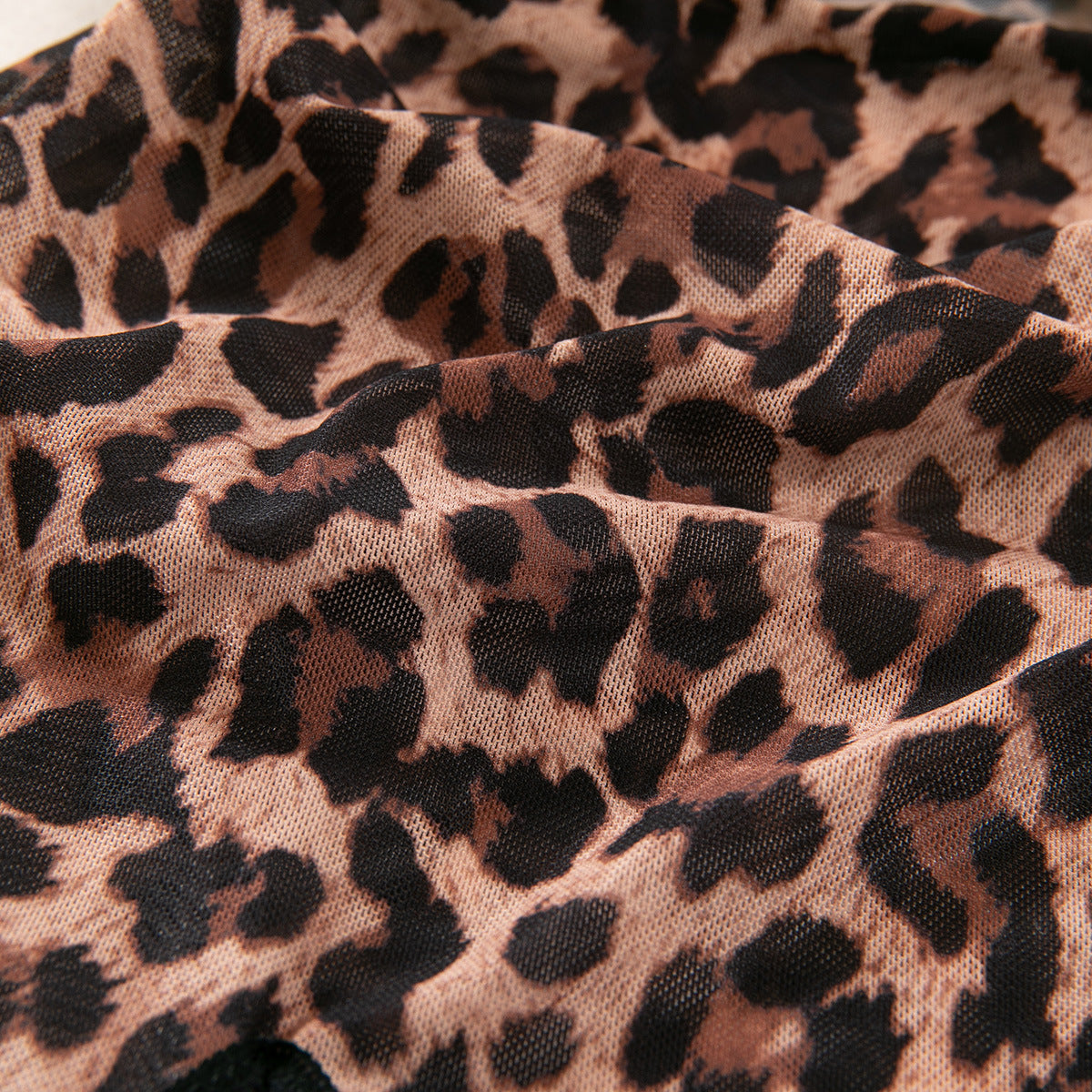 Leopard Print Slip Dress Lingerie Set - Lace Trim & Thong Included
