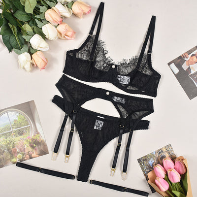 Lace Pearl Garter Set - 4PC See-Through Lingerie