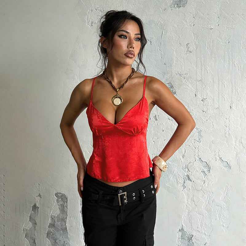 Satin Jacquard Slip Cami Top - V-Neck Loose Fit | Fashions Envy