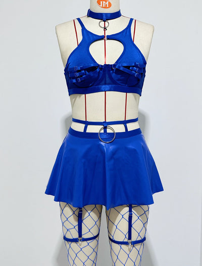 Lingerie Skirt Set - Lace Bra with Fishnet Stockings - Fashions Envy