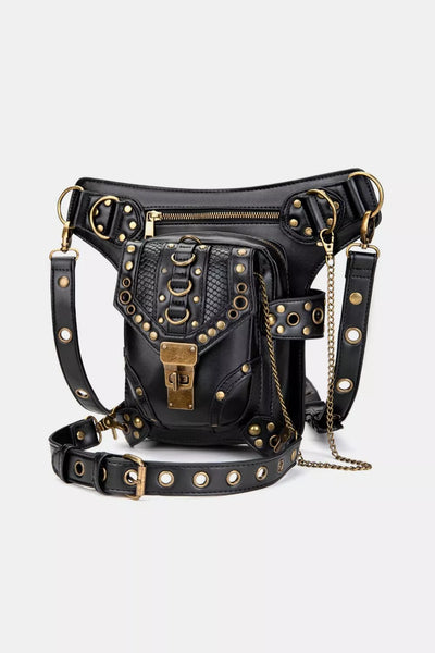 Steampunk Rivet Decor Multipurpose Crossbody Bag - Fashions Envy