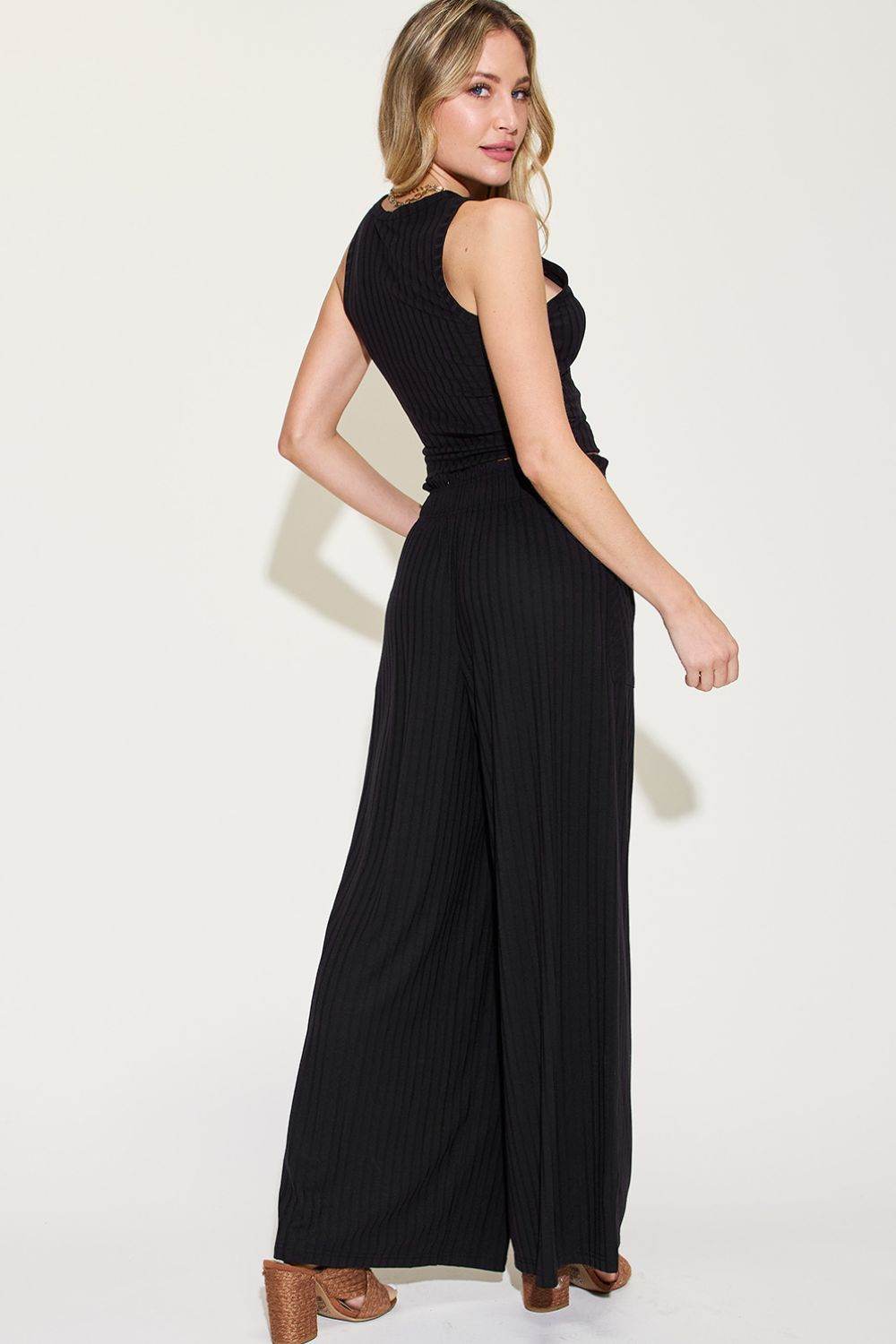 Basic Bae Full Size Ribbed Tank and Wide Leg Pants Set - Fashions Envy