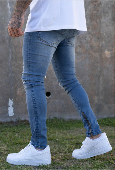 Paint Splatter Ripped Skinny Jeans Men - Script Ankle Zip