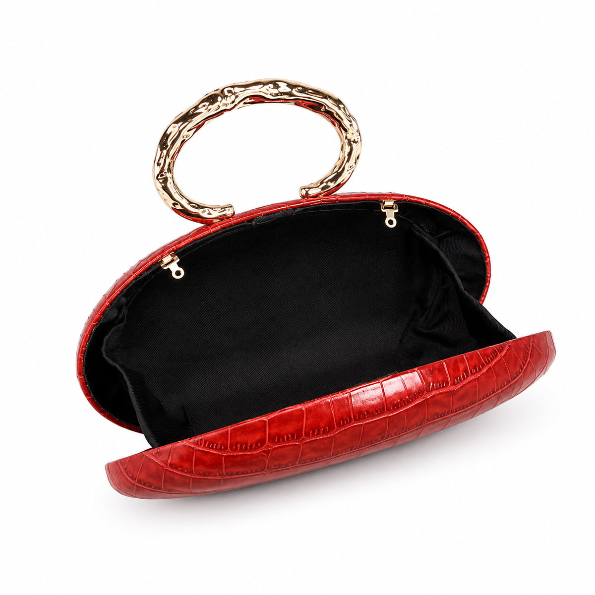 Crocodile Pattern Evening Bag - Oval Handle & Chain Strap