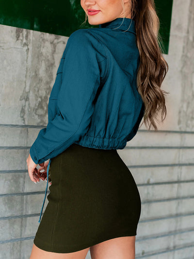 Cropped Button Up Long Sleeve Jacket