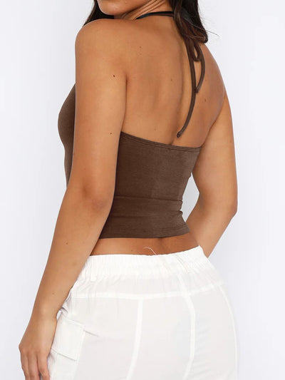 Round Neck Lace Detail Halter Neck Cami