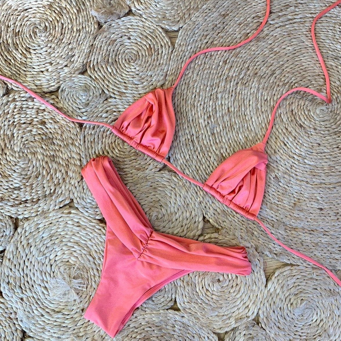 Pleated Bikini Set Two Piece - Ruched Triangle Swimsuit