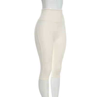 Three-Piece Capri Activewear Set - V-Neck Top and Halter Bra