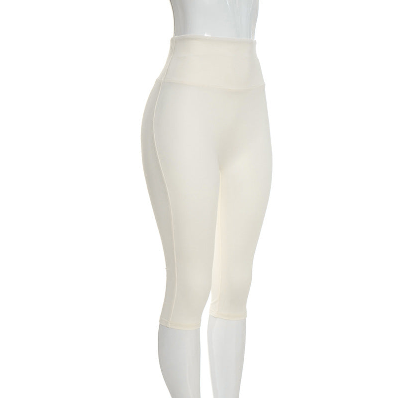 Three-Piece Capri Activewear Set - V-Neck Top and Halter Bra