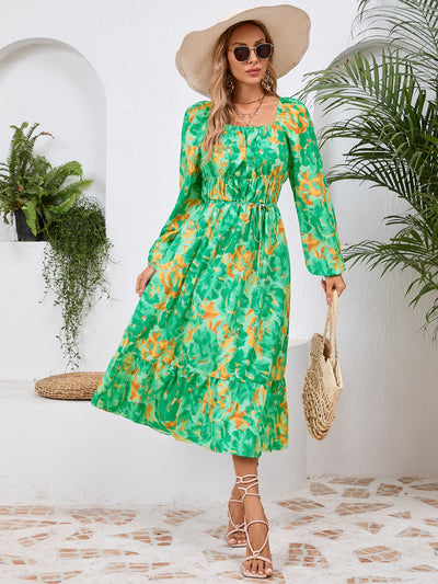Floral Printed Long Sleeve Midi Dress