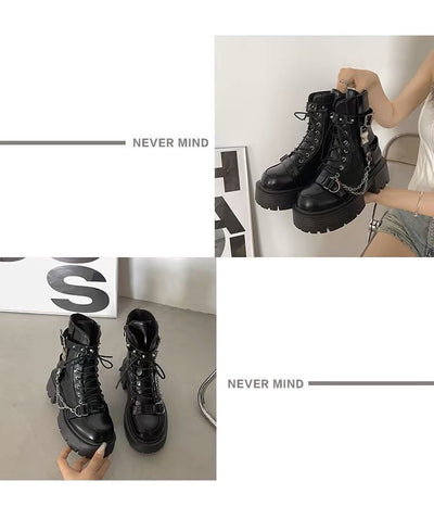 Martin Boots - Black Thick Sole Mid-Calf Platform