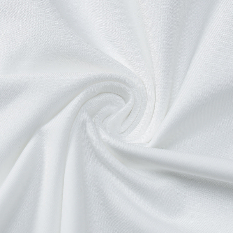 White stretchy fabric close-up with smooth knit texture