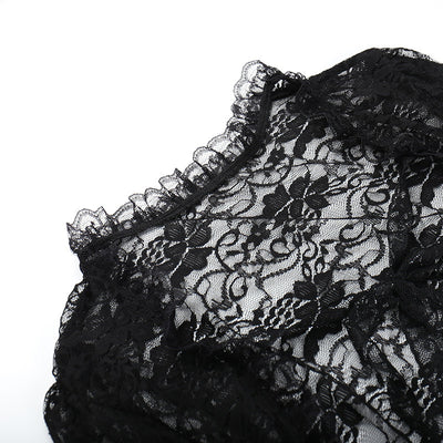 Black Lace Cropped Top - Dramatic Flared Sleeve Shrug