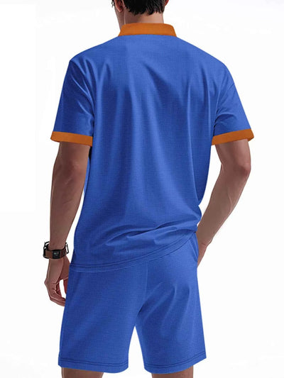 Men's Full Size Lace-Up Collar Casual Top and Shorts Set Plus Size