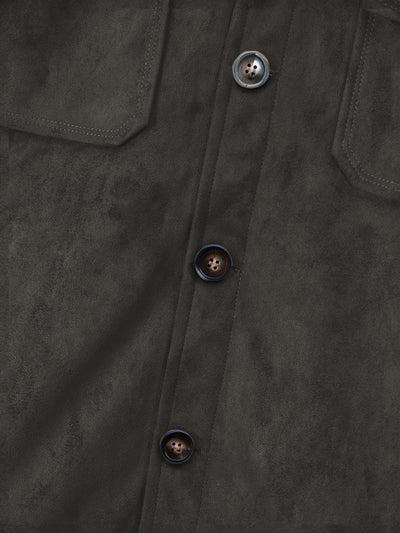 Men's Faux Suede Jacket - Button Front Chest Pockets
