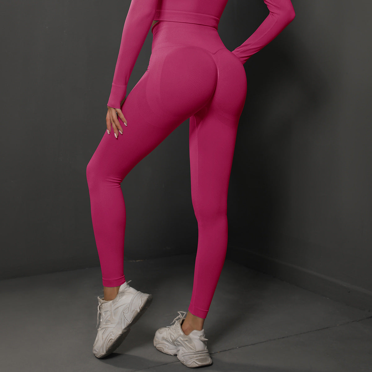 High Waist Workout Leggings - Ribbed Waistband and Ankle Fit