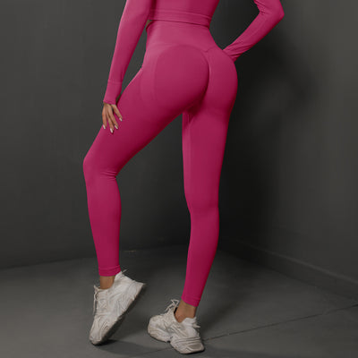 High Waist Workout Leggings - Ribbed Waistband and Ankle Fit