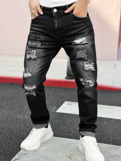 Shanxi Destroyed Vintage Black Denim Pants – Stretchy Ripped Streetwear