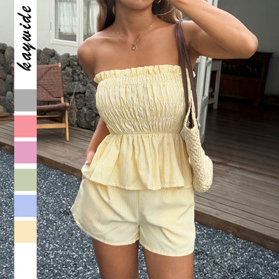 Ruffle Edge Hem Shorts Set - Sleeveless Summer Outfit