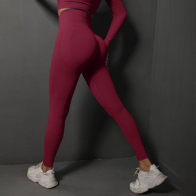 High Waist Workout Leggings - Ribbed Waistband and Ankle Fit
