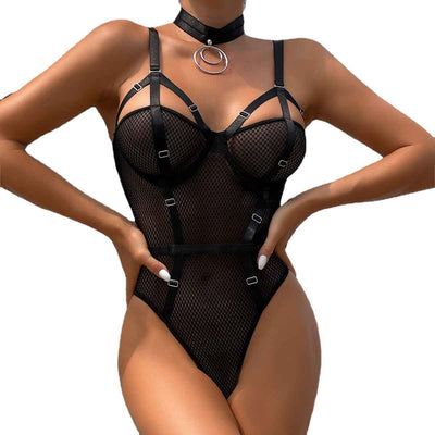 Sexy Lace Bodysuit with Choker - Slim Fit and Steel Ring Support