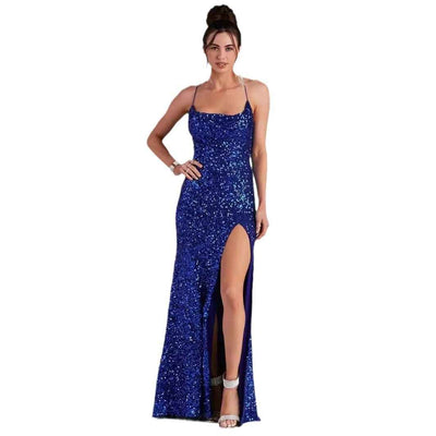 Sequin Camisole Maxi Dress - Thigh Split V-Neck Glam