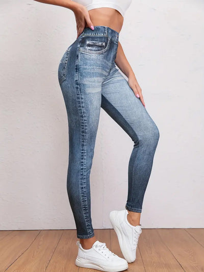 Denim Look Butt-Lifting Leggings - High Waist Full Length Jeggings