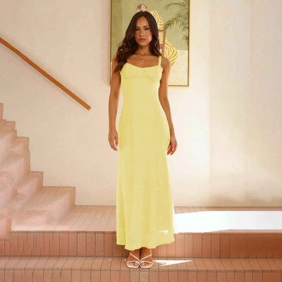 Mesh Pleated Strapless Maxi Dress - High Waist Prom Gown