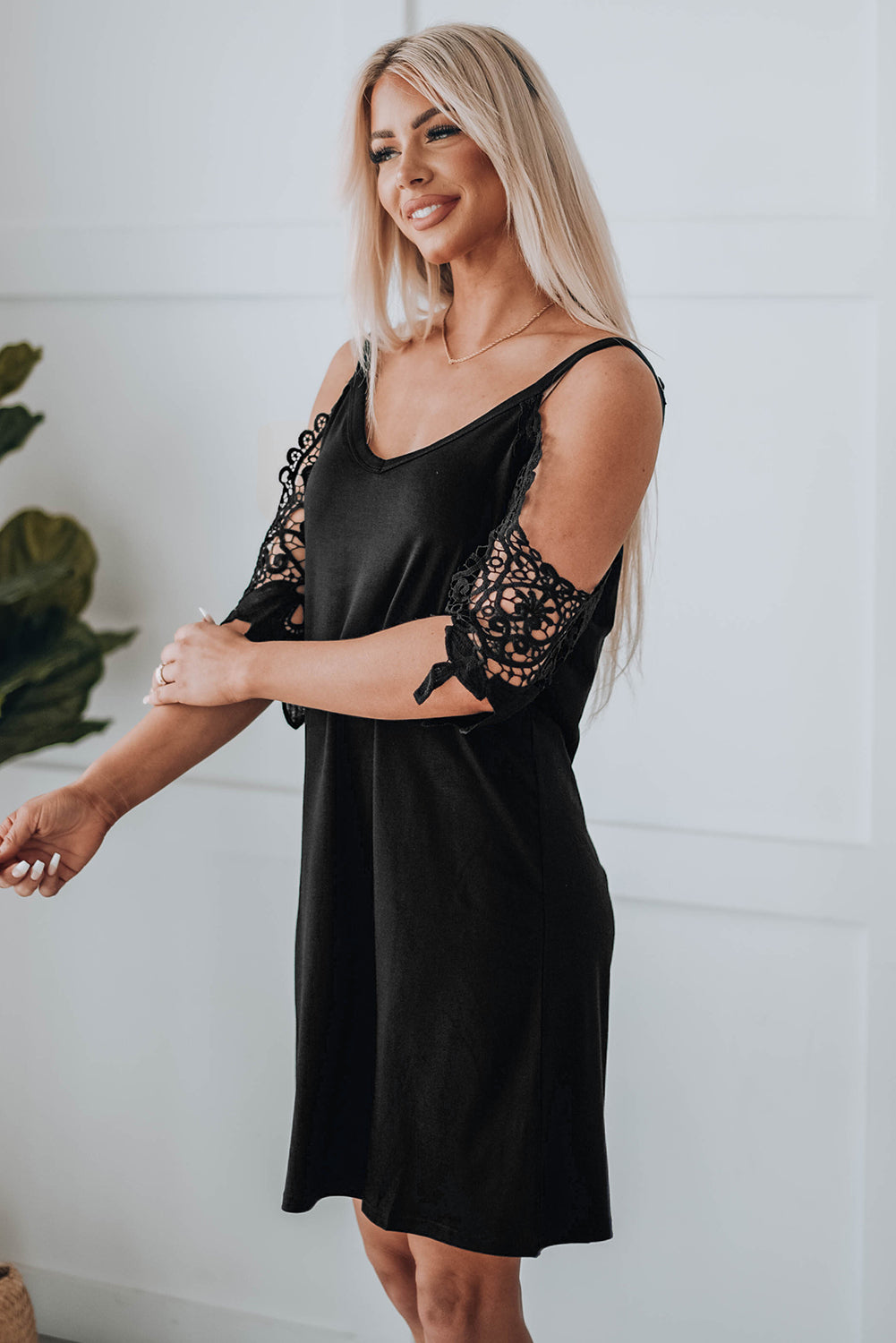 Black Cold Shoulder Mini Dress