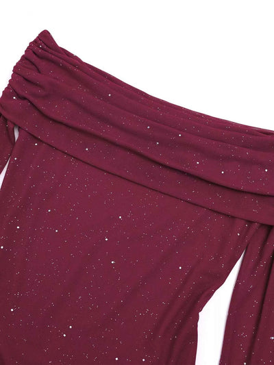 Glitter Off-Shoulder Maxi Dress