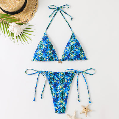 Halter Bikini - Printed Triangle Tie-Side - Fashions Envy
