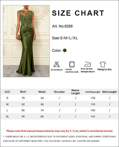 Olive green mermaid gown with floral mesh top and draped satin skirt