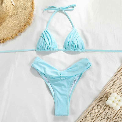 Pleated Bikini Set Two Piece - Ruched Triangle Swimsuit