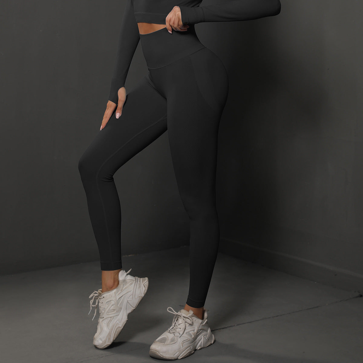 High Waist Workout Leggings - Ribbed Waistband and Ankle Fit