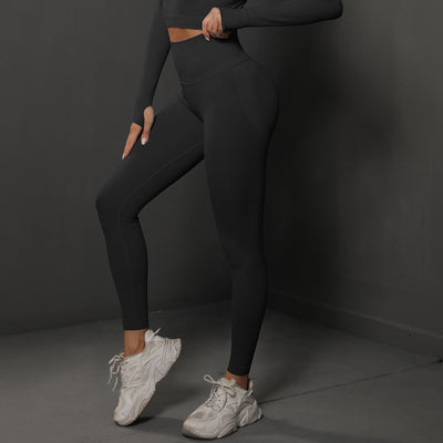 High Waist Workout Leggings - Ribbed Waistband and Ankle Fit