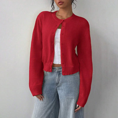 Women's Solid Color Button-Up Cardigan - Ribbed Detail Long Sleeve Knit Open Front Sweater Lightweight Spring&Fall Top - Fashions Envy