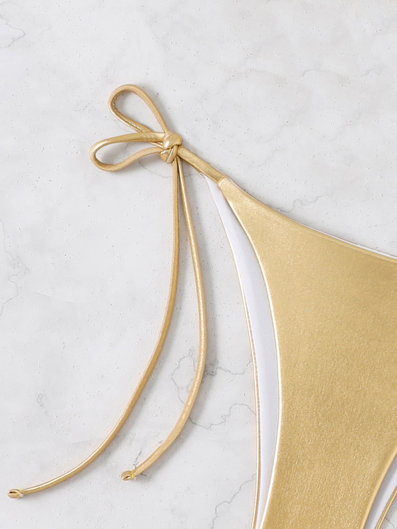 Metallic Halter Bikini Set – Shiny String Triangle Two-Piece