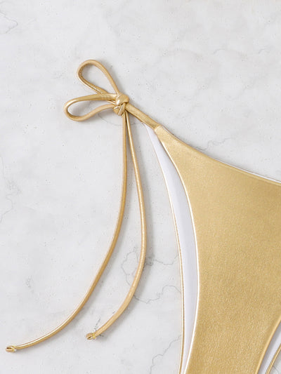 Metallic Halter Bikini Set – Shiny String Triangle Two-Piece