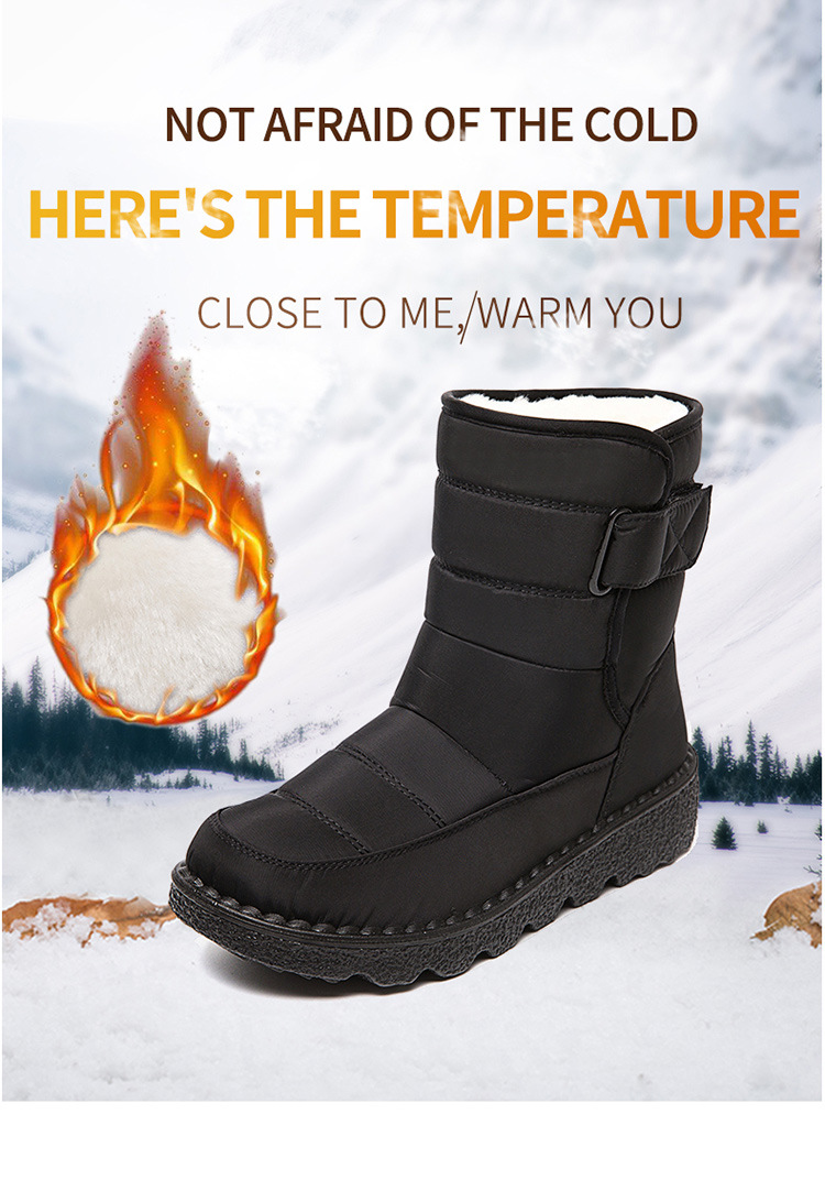 Black winter ankle boot with plush cuff and textured outsole, front view.