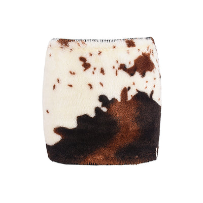 Cow Print Mini Skirt - Knitted Cashmere Fleece