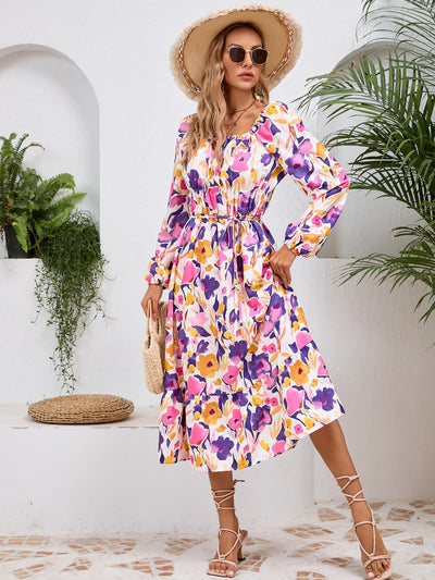 Floral Printed Long Sleeve Midi Dress
